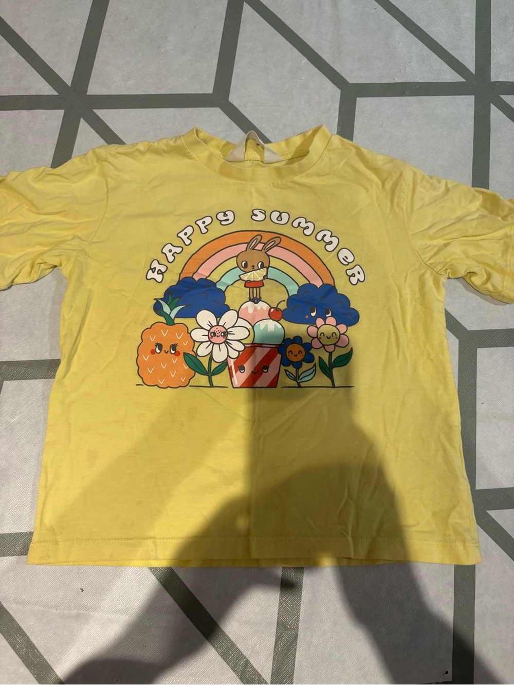 3/15$ H&M Yellow 'Happy Summer' Graphic Tee with Rainbow Bunny
